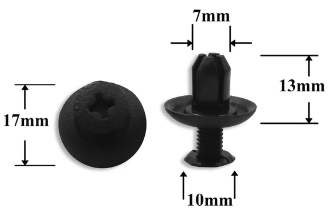 Клипса пластиковая для Chrysler, Hyundai, Kia, Mitsubishi, Toyota ОЕМ: M253964, 904670703001, MB253964, MB887567. (подкрылки, брызговики, бампер, внутренняя отделка).