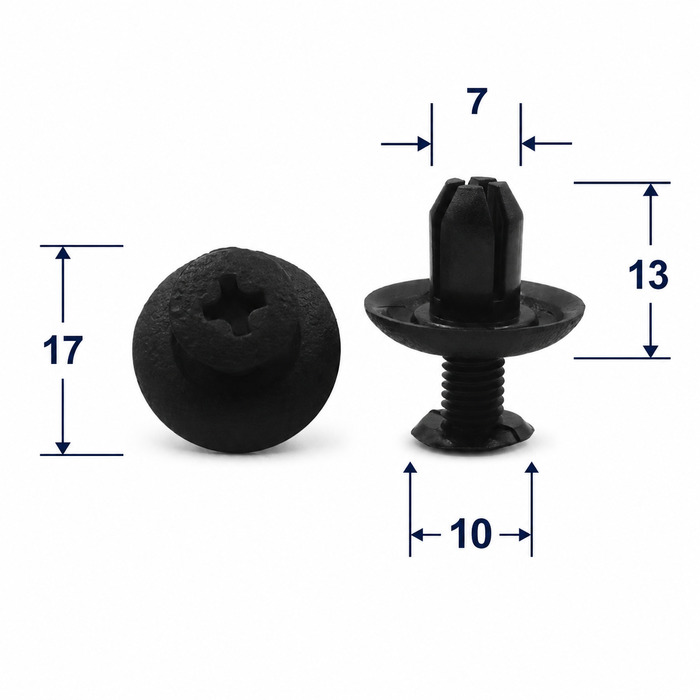 Клипса пластиковая для Chrysler, Hyundai, Kia, Mitsubishi, Toyota ОЕМ: M253964, 904670703001, MB253964, MB887567. (подкрылки, брызговики, бампер, внутренняя отделка).